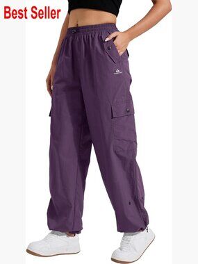Parachute Cargo Pants Water-Resistant Quick-Dry High Waisted Wide Leg
